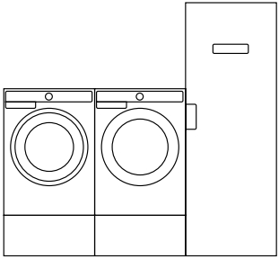 Стиральная и сушильная машины на подиуме и сушильный шкаф